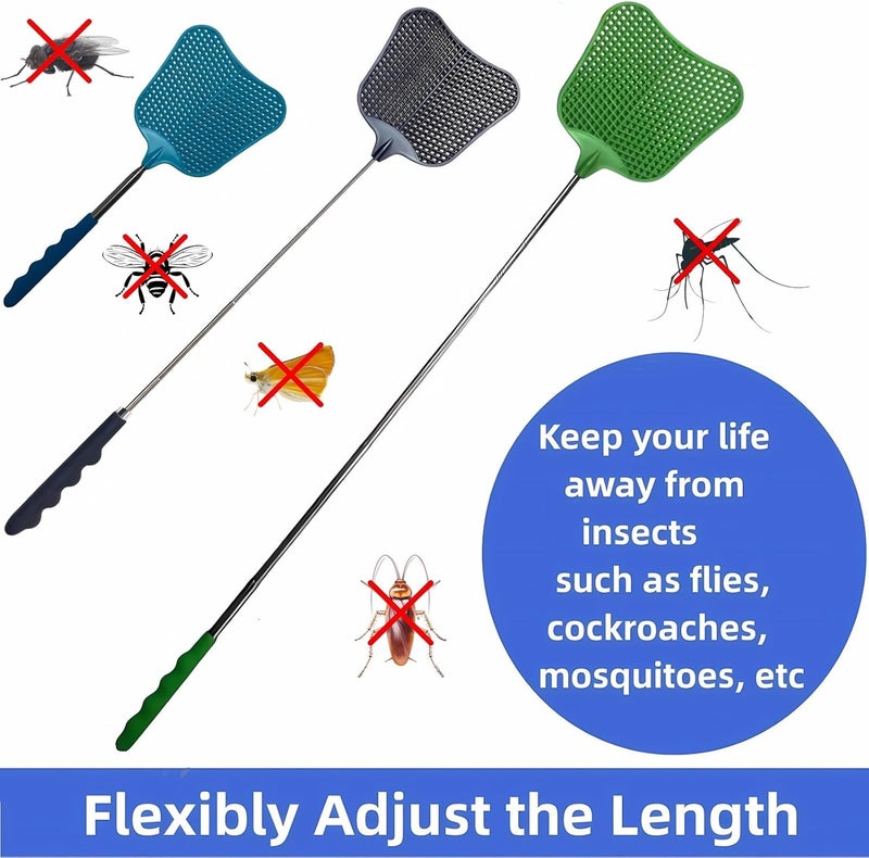 Jakeloo Telescopic Fly Swatter, 3 Pack Fly Swatter for Indoors Plastic Flyswatter Heavy Duty with Stainless Steel Telescopic Handle Ideal for Summer Home/Indoor/Outdoor/Classroom/Office (Blue) - Image 5